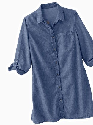 Chemise longue en jean avec broderie pour femme