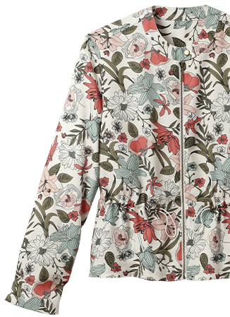 Veste bleu et rose saharienne imprimée feuilles manches longues col rond - pas cher - Blancheporte
