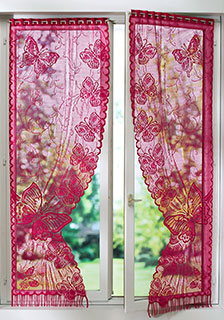 Rideau jacquard rouge motifs papillons à oeillets passe-tringle pas cher - Blancheporte