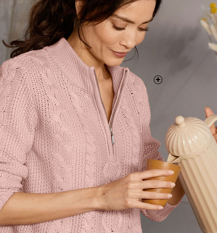 Pull femme violet col montant zippé toucher mohair manches longues pas cher - Blancheporte