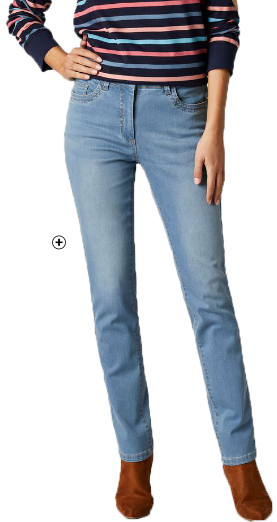 Jean droit femme poche brodée coeur bleached pas cher | Blancheporte