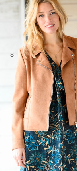 Blouson zippé femme suédine caramel manches longues pas cher | Blancheporte