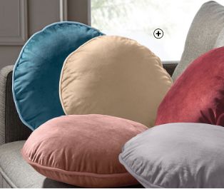 Coussin rond garni en velours rose pas cher | Blancheporte