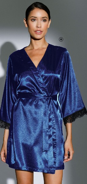 Peignoir femme bleu satin et dentelle manches 3/4 Confidence Lingerie® pas cher - Blancheporte